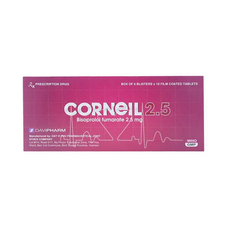 Corneil 2,5mg Davipharm (H/60v)  – Ổn định huyết áp, hỗ trợ suy tim & giảm đau thắt ngực